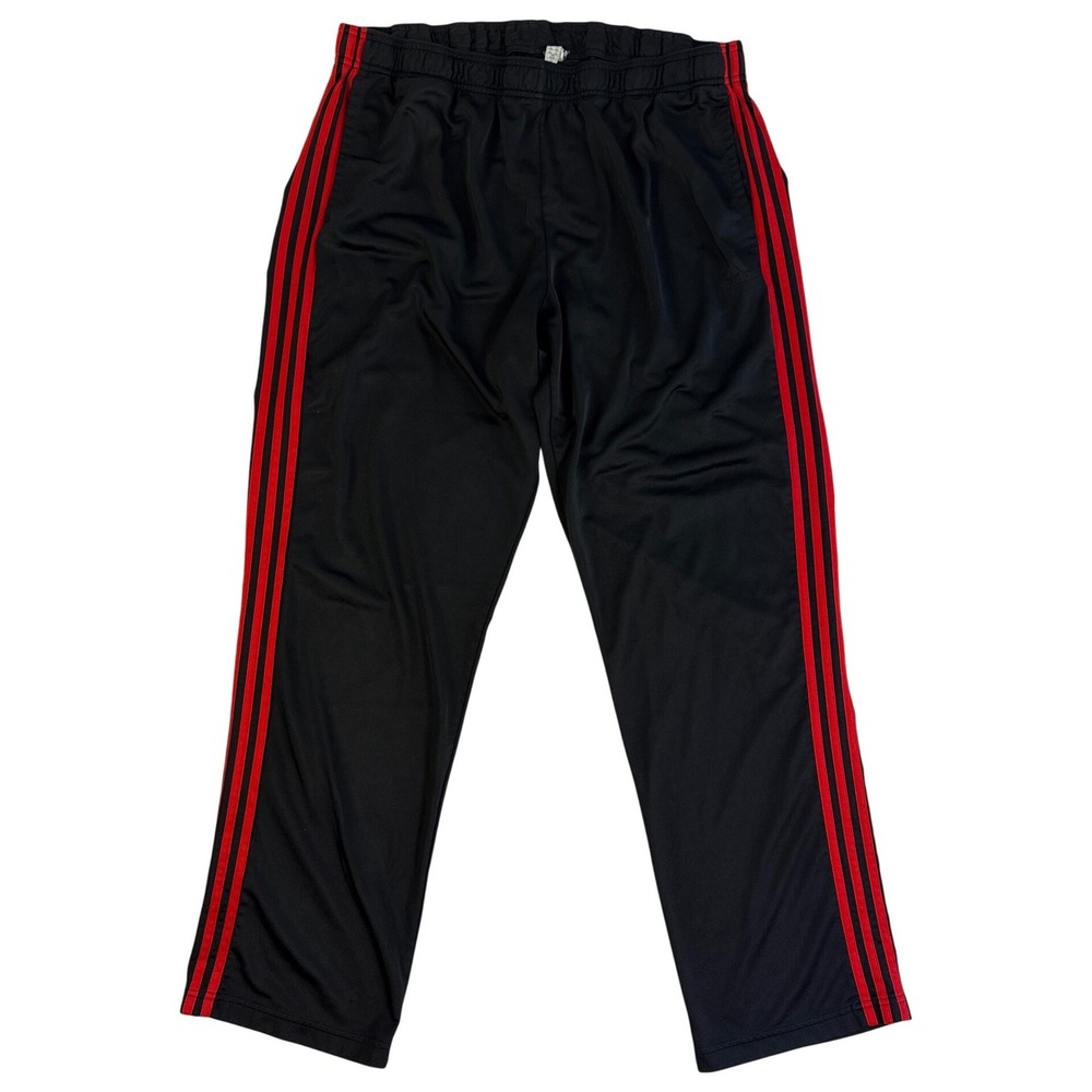 Adidas Mens 2XL Track Pants Black Red Side Stripe Athletic Joggers Sporty